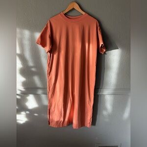 Uniqlo | Cotton Midi T-Shirt Dress | Large | Salmon Coral